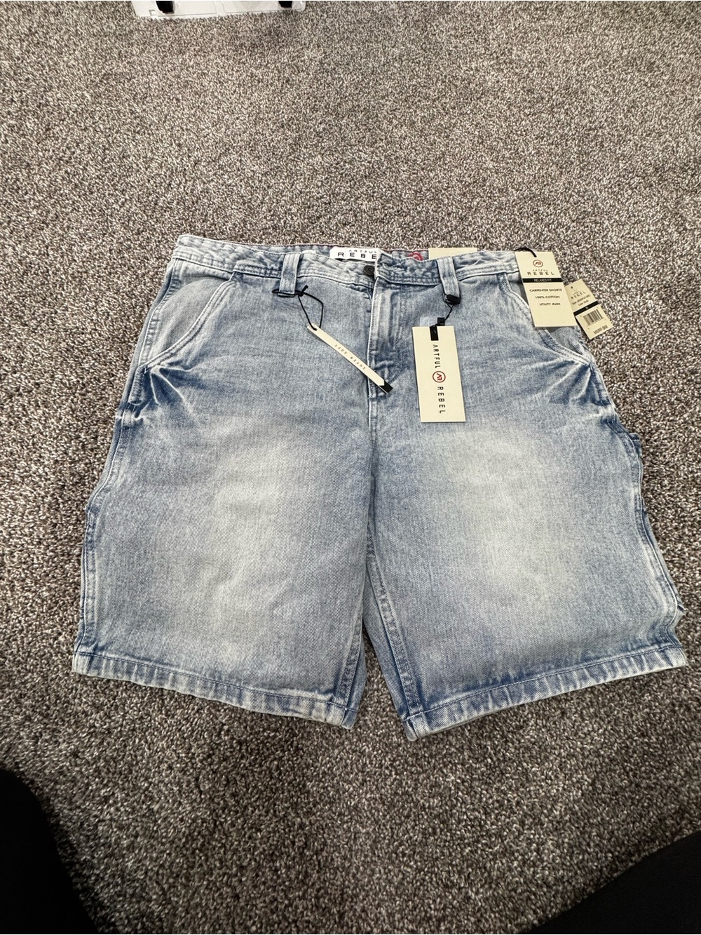 rebel Light Blue Washed Denim Jean Shorts
